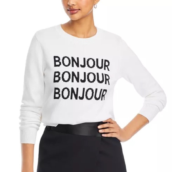 Karl Lagerfeld Sweaters - KARL LAGERFELD Black & White Bonjour Pullover Sweater Crewneck Cotton 93% EUC M